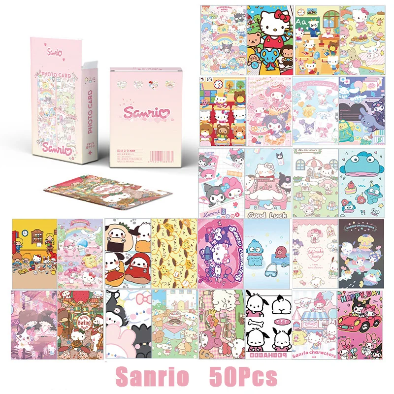 50pcs Saniro Lomo Cards Anime HD Atlas Photo Hello Kitty Cinnamoroll Kuromi Postcards Box Gift Cartoon Collection Comic Fan Toys