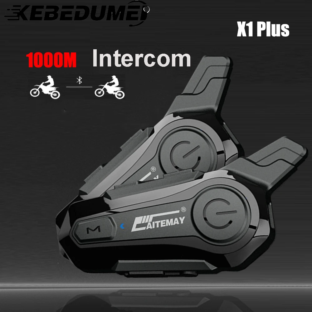 X1 Plus Motorcycle Bluetooth 1000M Intercom Helmet Headset For 2 Rider Intercomunicador Moto Waterproof Interphone Earphone