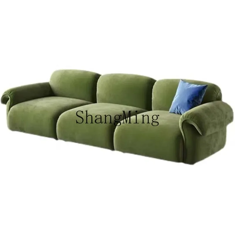 XMH retro living room wabi sabi wind velvet green creative straight row three or four octopus sofa