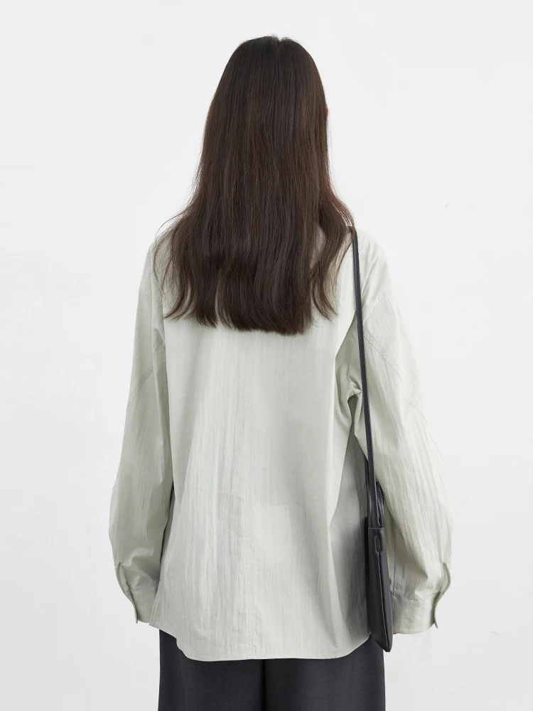 شيك فين قميص نسائي كوري غير رسمي فضفاض بأكمام طويلة غير متماثل بلوزات واحدة الصدر معطف نسائي رقيق لربيع وصيف 2025