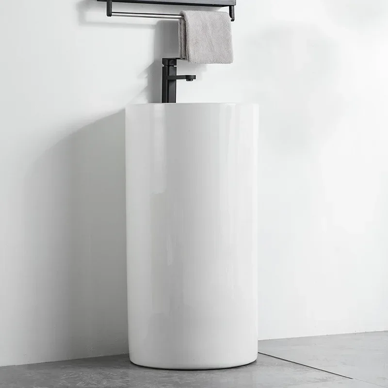 Cylinder column basin ceramic small apartment balcony wash basin integrated floor hotel