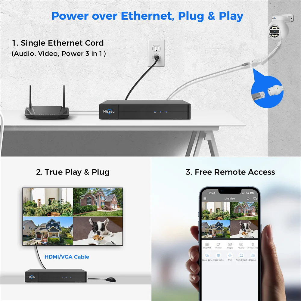 كاميرا Hiseeu PK-4YHD685 بدقة 5 ميجابكسل WiFi IP مع إنذار كشاف صوت ثنائي الاتجاه لتتبع الإنسان بالذكاء الاصطناعي 300 °   عموم 90 °   إمالة مانعة لتسرب الماء IP65