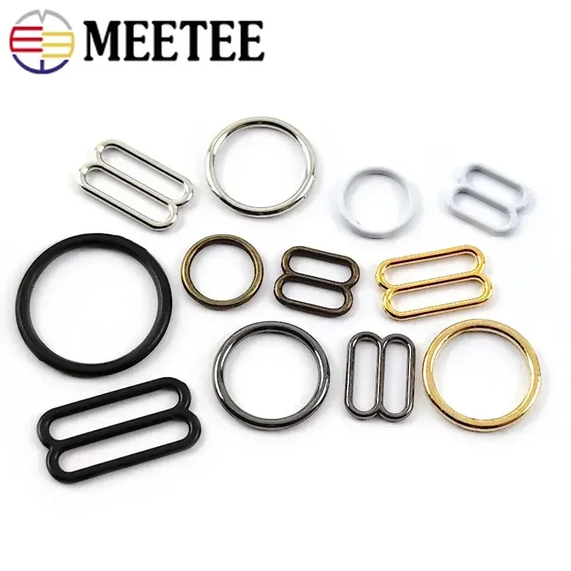 50/100Sets Metal O Ring Buckles Bikini Bra Clothes Adjust Slider Clasp Underwear Strap Connect Hook Sewing Hardware Accessories