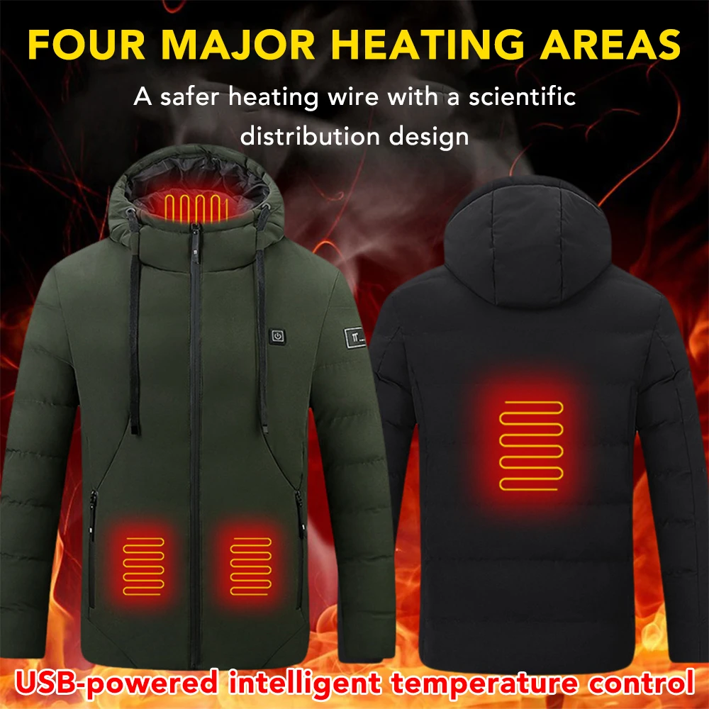 4 Areas Heated Jackets for Men Outdoor Sports Smart USB Charging Heating Outerwear Winter Electric Thermal Warm Cotton Jacket