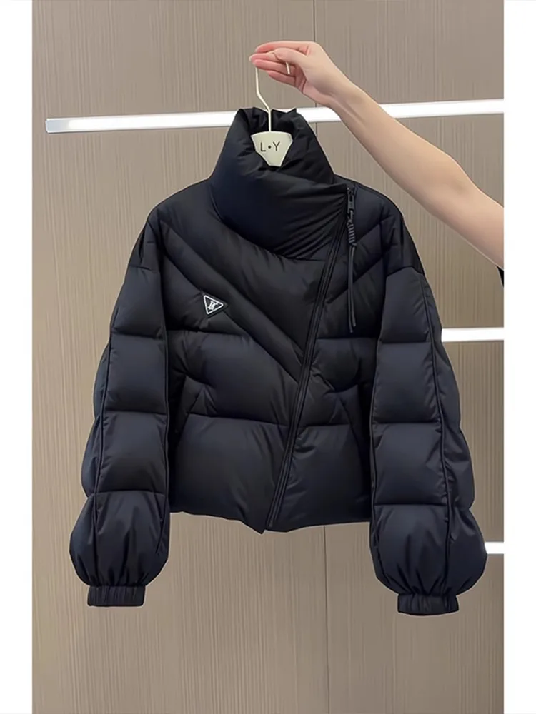 

Winter Thiened Cotton Jaet Women's Stand Collar Asymmetrical Zipper Design Casual ort Coat Korean Sle Commute