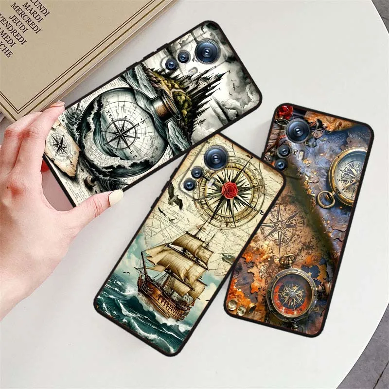

Retro compass design Phone Case For Xiaomi Mi 15 14 13 13T 12 12T 12S 11 11i 11T Pro Ultra Lite 5G Black Soft Cover