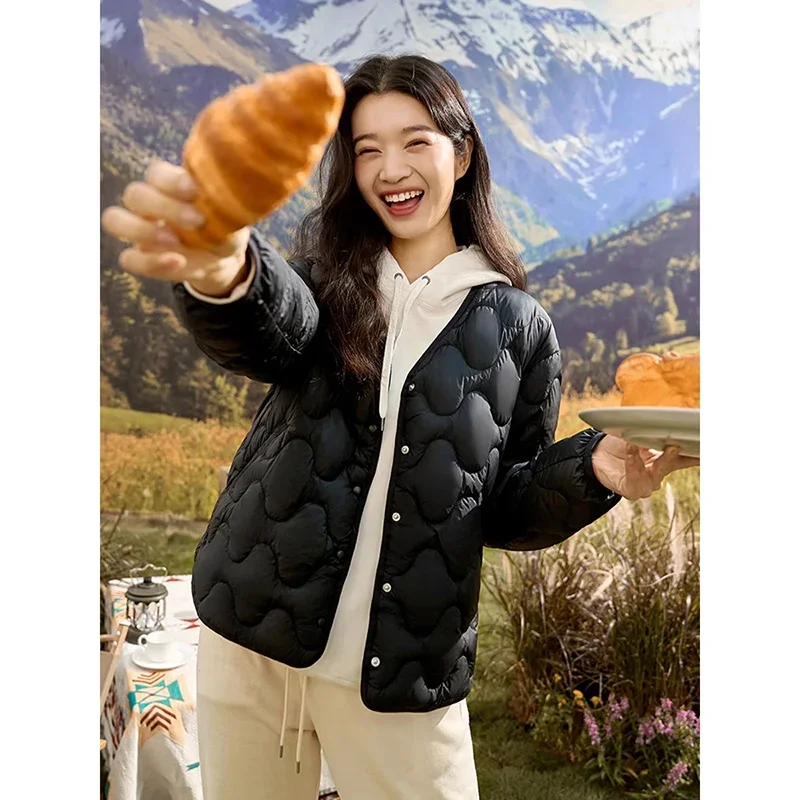 Schinteon Women 90% Down Jacket Casual Autumn Winter Thin Jacket Korean Style Light White Duck Down Warm Inside Coat 2024 New