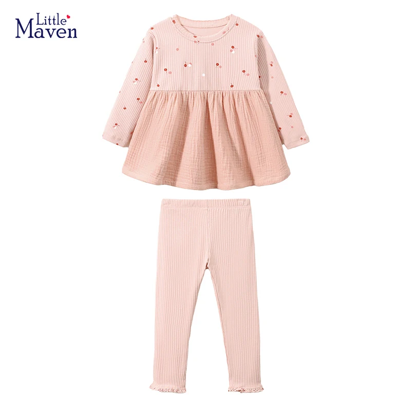 Little maven New Baby Girls Tops Kids Clothes for Children Autumn Children's Clothing Outfits Cotton cherry T shirts+Pants Sets