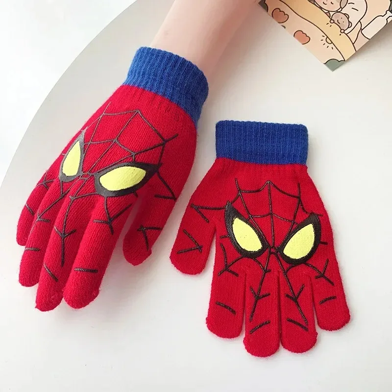 Diseny-guantes de cinco dedos de dibujos animados para niños, manoplas cálidas de doble capa, Spiderman, anticongelantes, regalo de Navidad de Marvel, 5-10 años