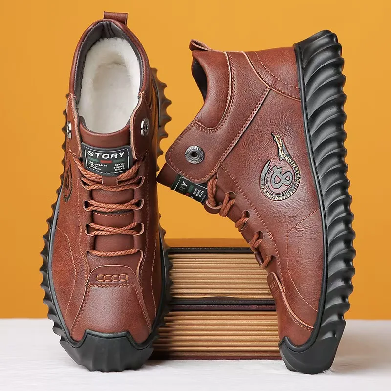 

New winter thick-soled men's cotton shoes, high-top fleece and thickened snow boots, cold-proof and warm soft-soled cotton shoes