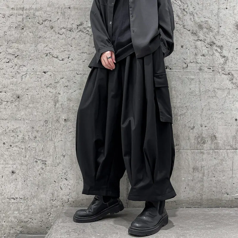 

k Sle Work Trousers with Big kets Straight Leg Lantern Pants Nine Points Casual Trousers for Men Youth Faion Polyes...