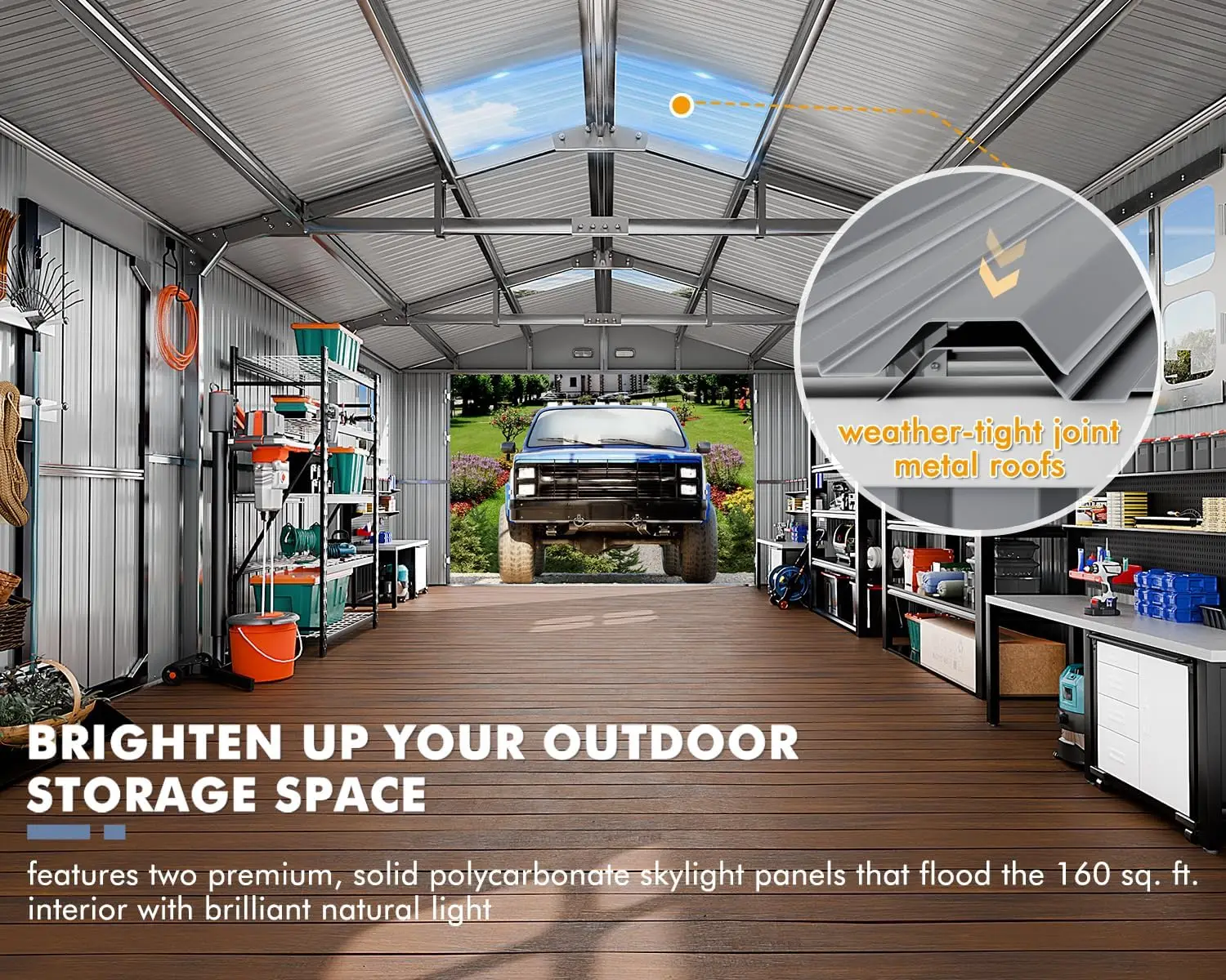13x20x8.3 FT Metal Garage Shed with Base Floor Kit | Heavu-Duty Powder-Coated 18-Gauge Steel Frame, 100 PSF Snow & 150 MPH Wind