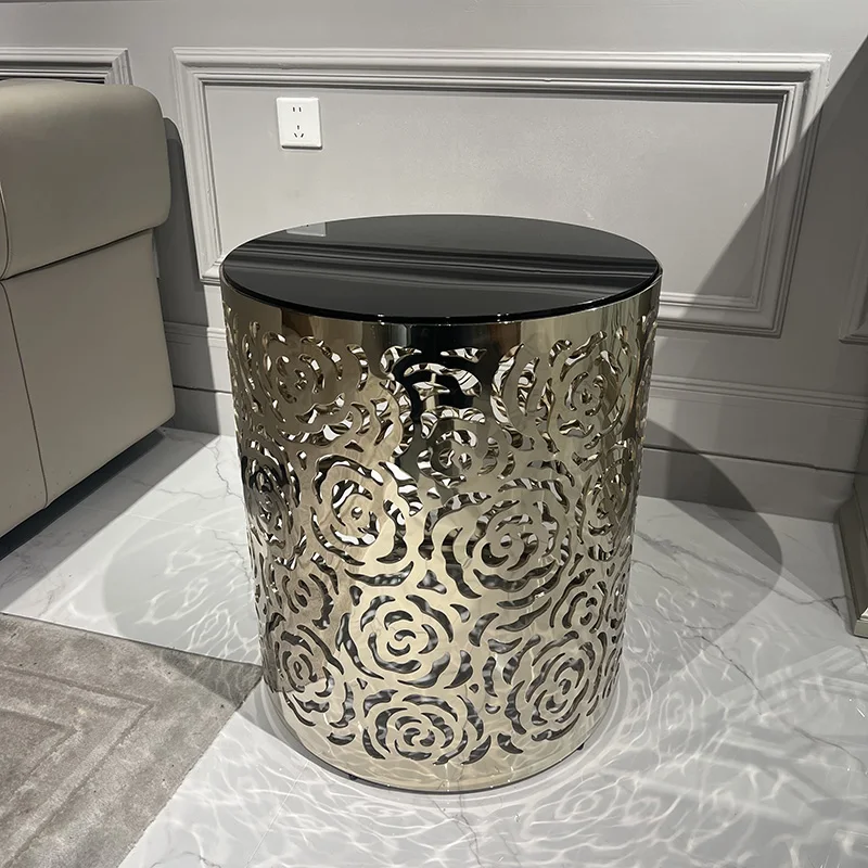 Modern Durable Removable Coffee Table Stainless Steel Glass Countertop Rose Gold Finish Living Room Round Table