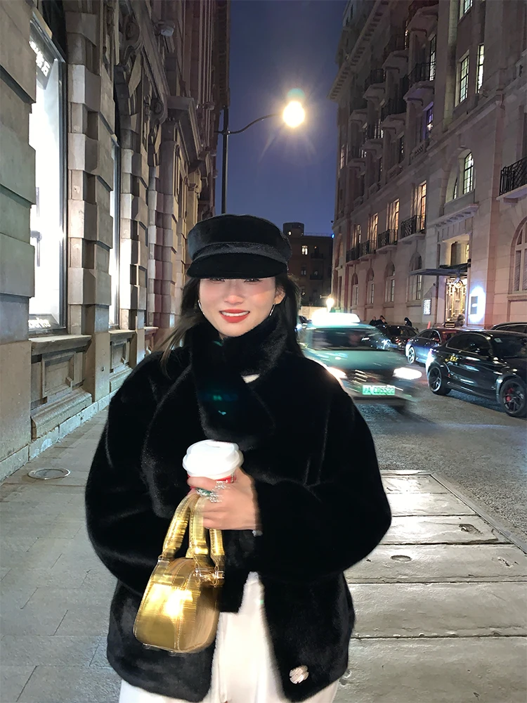 

Женская шуба Bla Warmth из интегрированной кожи и меха Зима Новое поступление ort Design Корейский Sle Commute Long Sve