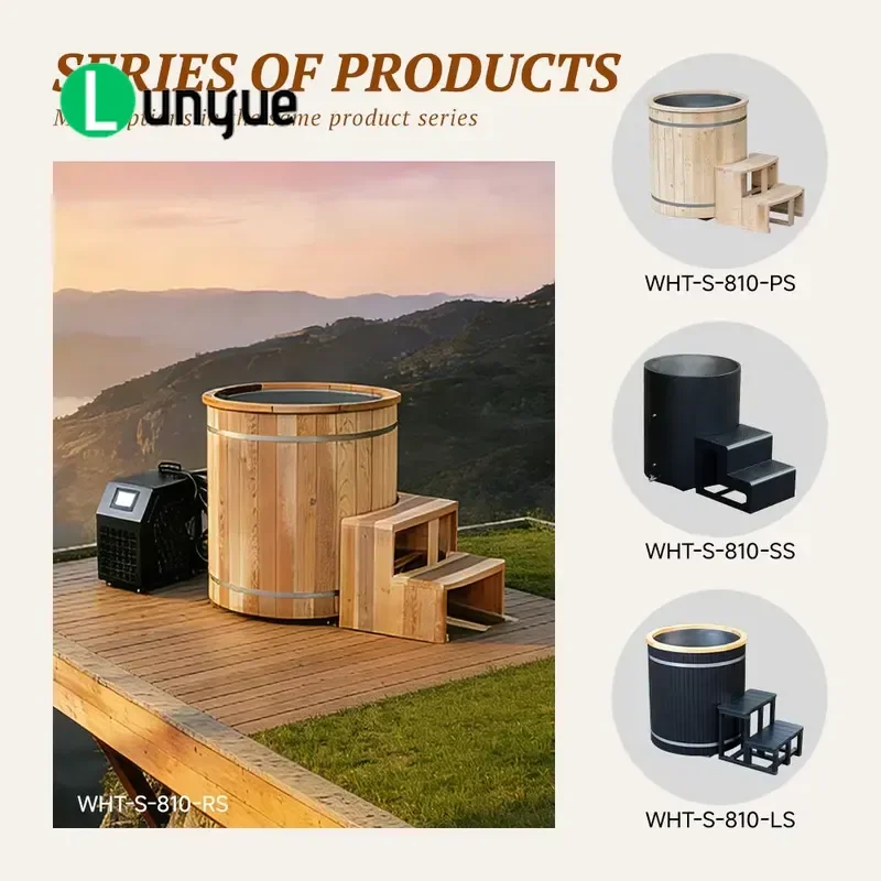 Eco-friendly Round Redwood Ice Bath Tub with Cooler Spa Unit for Gyms and Spas Durable Natural Wood Cold Plunge