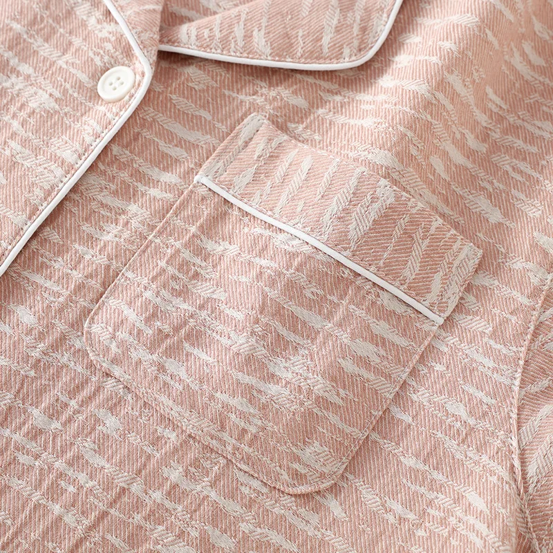 طقم بيجامة للزوجين جديد لعام 2026 100% قطن جاكار بأكمام قصيرة طقم مكون من قطعتين سترات للرجال والنساء ملابس منزلية #4