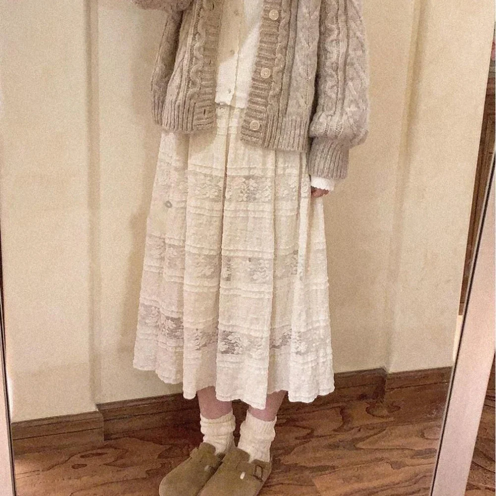 

Fashionable Skirt Lace Skirt Petite Skirt Regular Length Slightly Elastic Solid Pattern Ladies Skirt Leisure Style