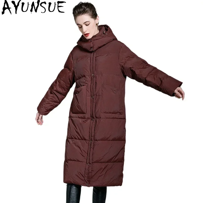 AYUNSUE White Duck Down Puffer Jacket Women Clothing Winter Long Coat Burgundy Down Coats Woman New in Outerwears 2024 Пуховики