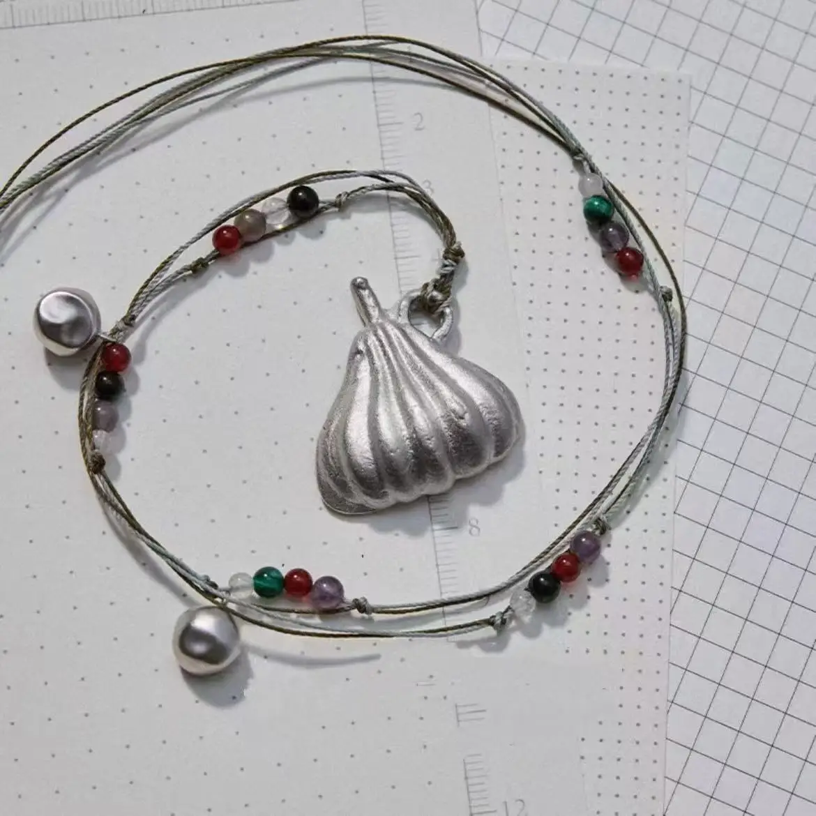 

Jenny&dave Texture Pendant Hand Woven Pumpkin Rope Bead Necklace Long Design Stackable Adjustable Collarbone