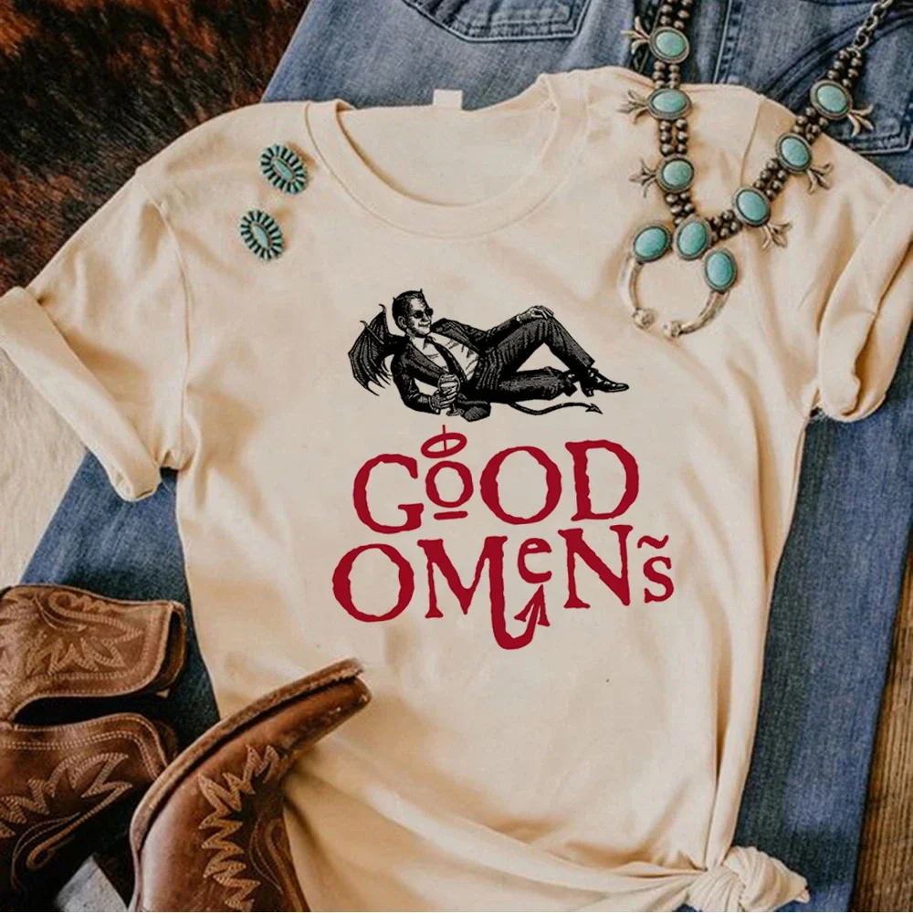 Good Omens t-shirts women manga graphic harajuku topwomen funny graphic y2k clothes  Women Short Fashion Casual Female T Shrit