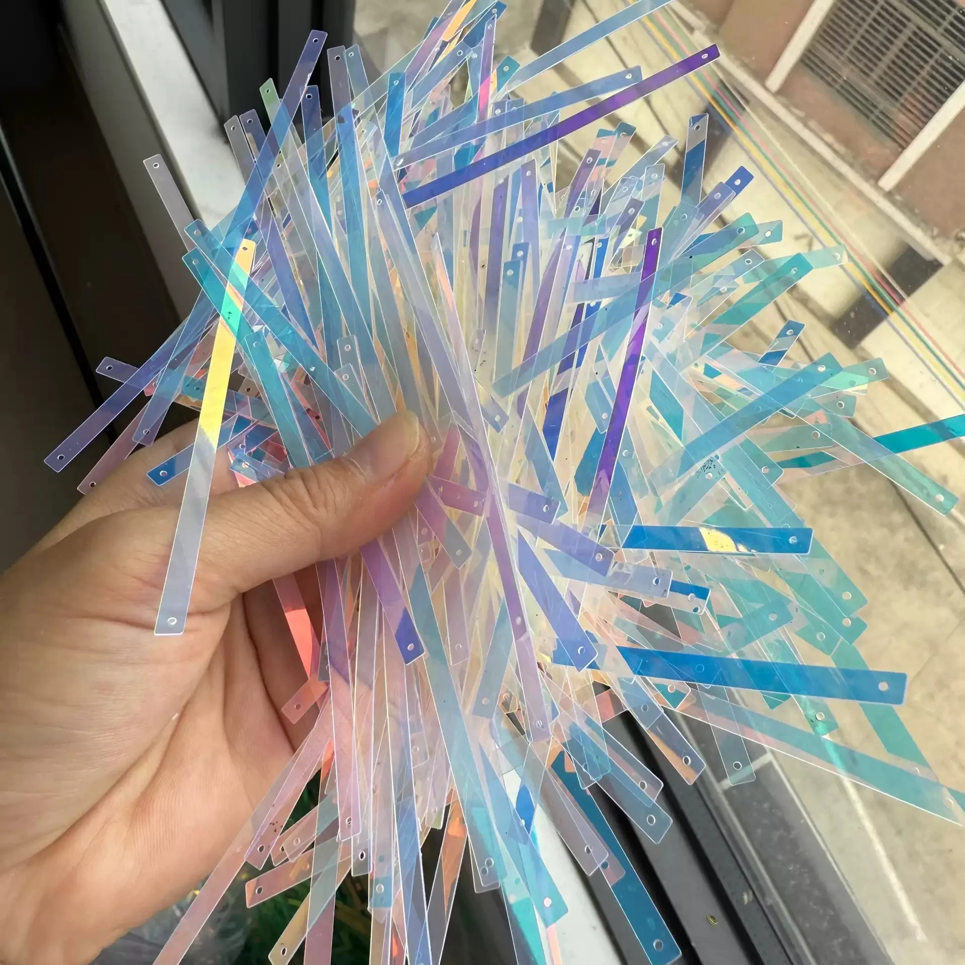 50 جرام 4x100 مللي متر الذهب الفضة لامع شرائط ضيقة Spangles لأداء زي فضفاض الترتر 2 حفرة طويلة مستطيل الترتر #1