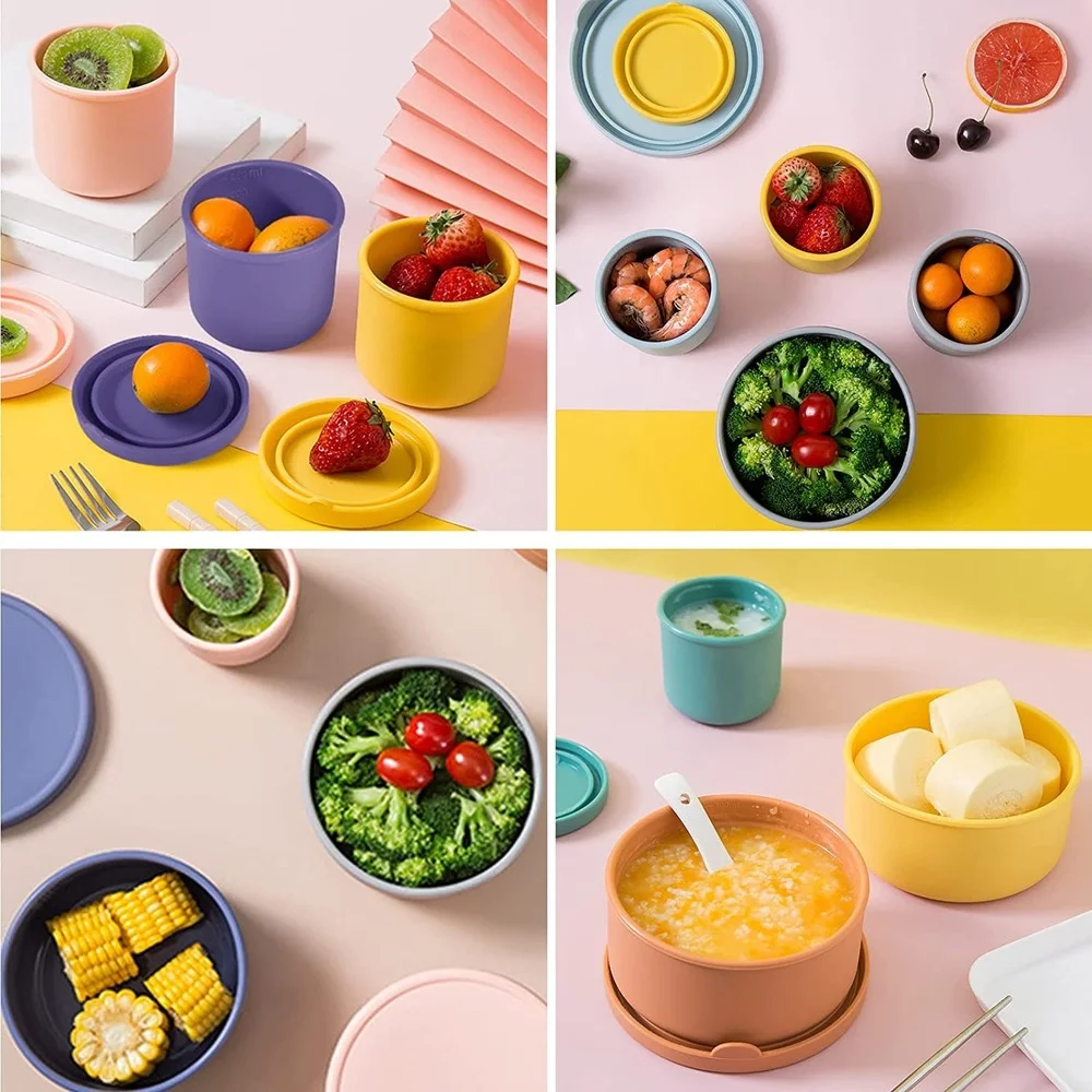 Récipient de stockage des aliments en silicone avec légumes, boîtes à bento hermétiques réutilisables, congélateur pour adultes et enfants,