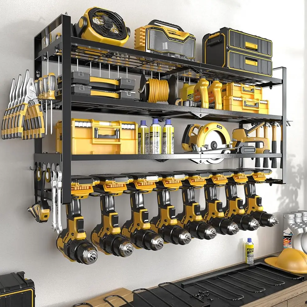 

Power Tool Organizer, Drill Holder Wall Mount, 4 Layers Tool Storage, Heavy Duty Garage 8 Drill Storage Shelf With
