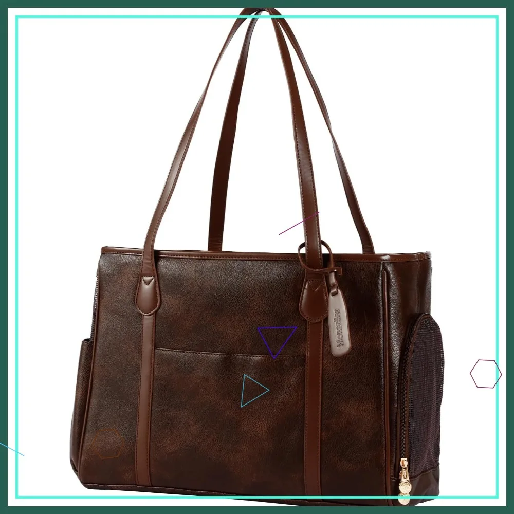 

Leather Pet Carrier Bag for Small Dogs Cats Puppy, Airline Approved Soft-Sided Tote Coffee