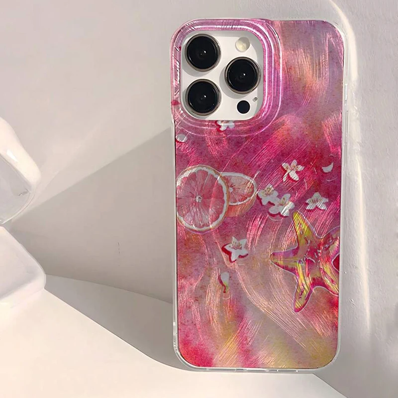 

Summer Fresh Pink Water Wave Printed Phone Case For iPhone 16 16E 11 12 14 13 15 Pro Max XS XR X MAX 7 8 Plus SE2 Luxury Cover
