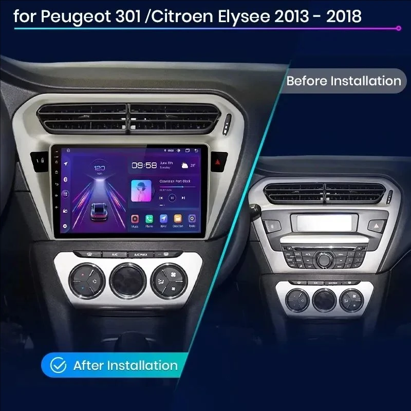 Wireless CarPlay Android Auto Car Bluetooth Radio For Peugeot 301 Citroen Elysee 2013-2018 2Din Android 14 DSP GPS FM Autoradio