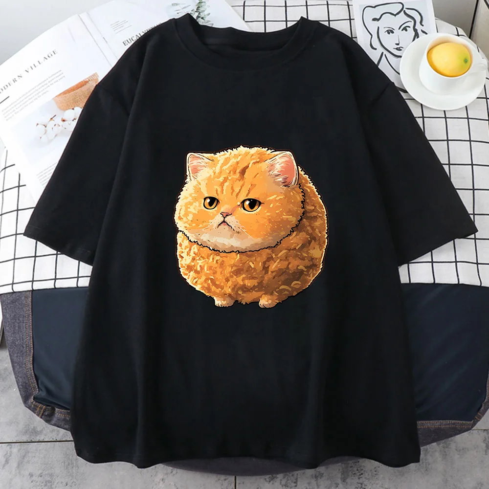 Kitten Nuggets T Shirts WOMEN Lovely Cat Sticker Harajuku Tshirts 100% Cotton High Quality T-shirts Prevalent Cute Fast Food Tee