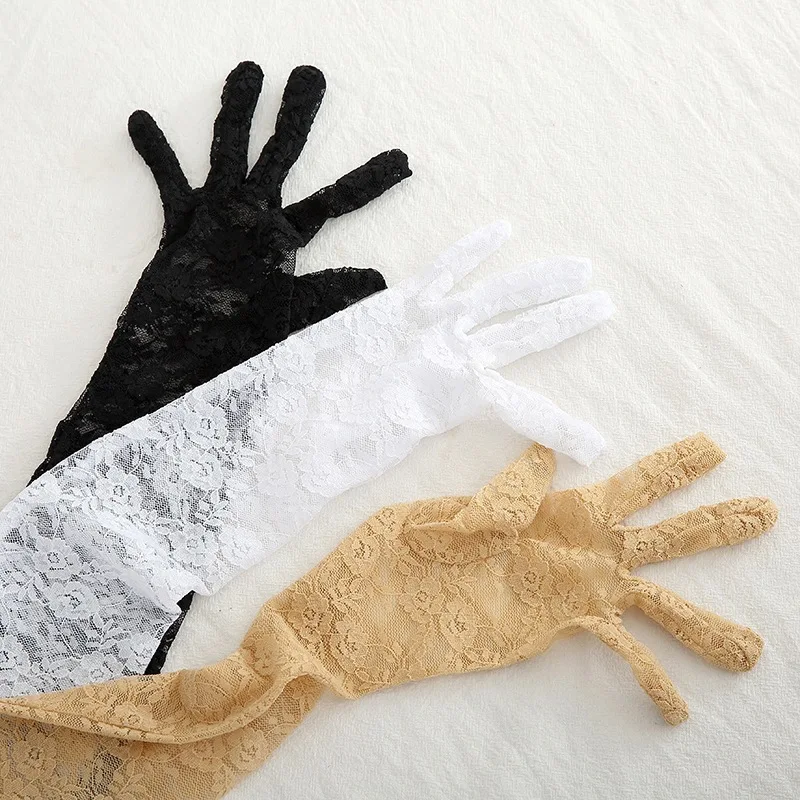 Women Sexy Elbow Length Lace Floral Thin Breathable Gloves See Through Club Party Evening Prom Dress Dancing Accessories