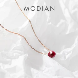 Modian Hot Sale Real 925 Sterling Silver Natural Red Crystal Necklace Pendants For Women Valentine's Day Sterling Silver Jewelry