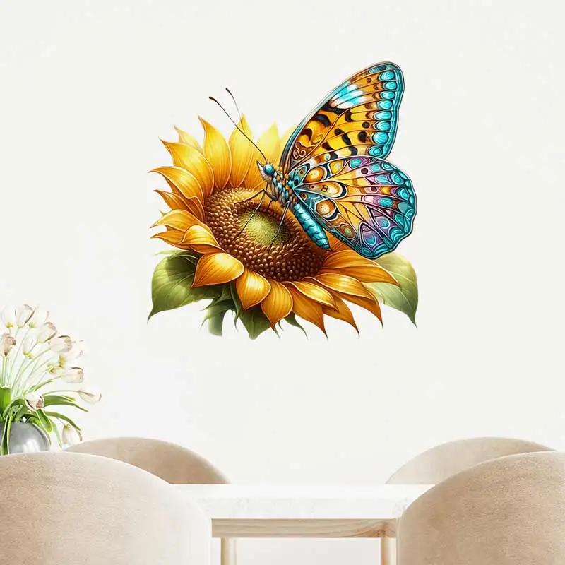 

Butterflies Picking Honey Sunflowers Wall Stickers Living Room Sofa Background Decoration Home Decor Kids Room Art Decals S693