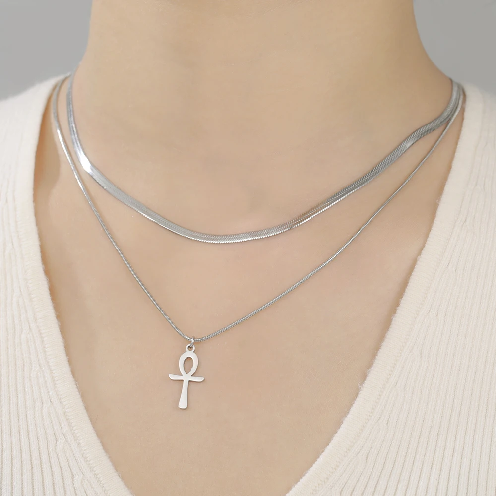 Dawapara Vintage altägyptisches Leben Ankh Kreuz Halskette Amulett des Schutzes religiöser Edelstahlschmuck – Detail 6