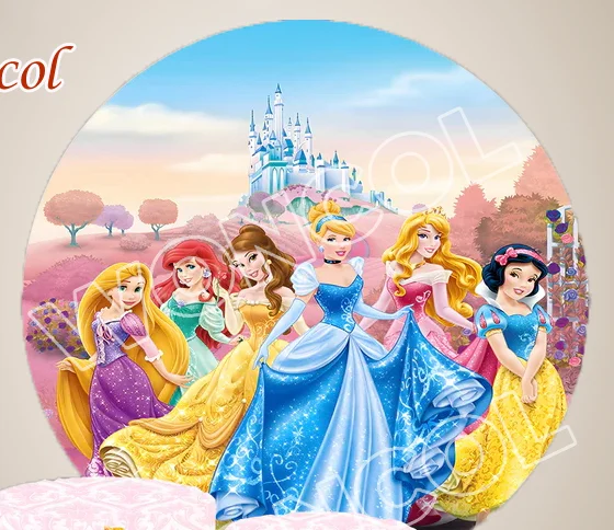 Disney Princess Circle Cover Girl Birthday Party Backdrop Princess Cinderella Snow White Aurora Cylinder Cover Baby Shower Decor