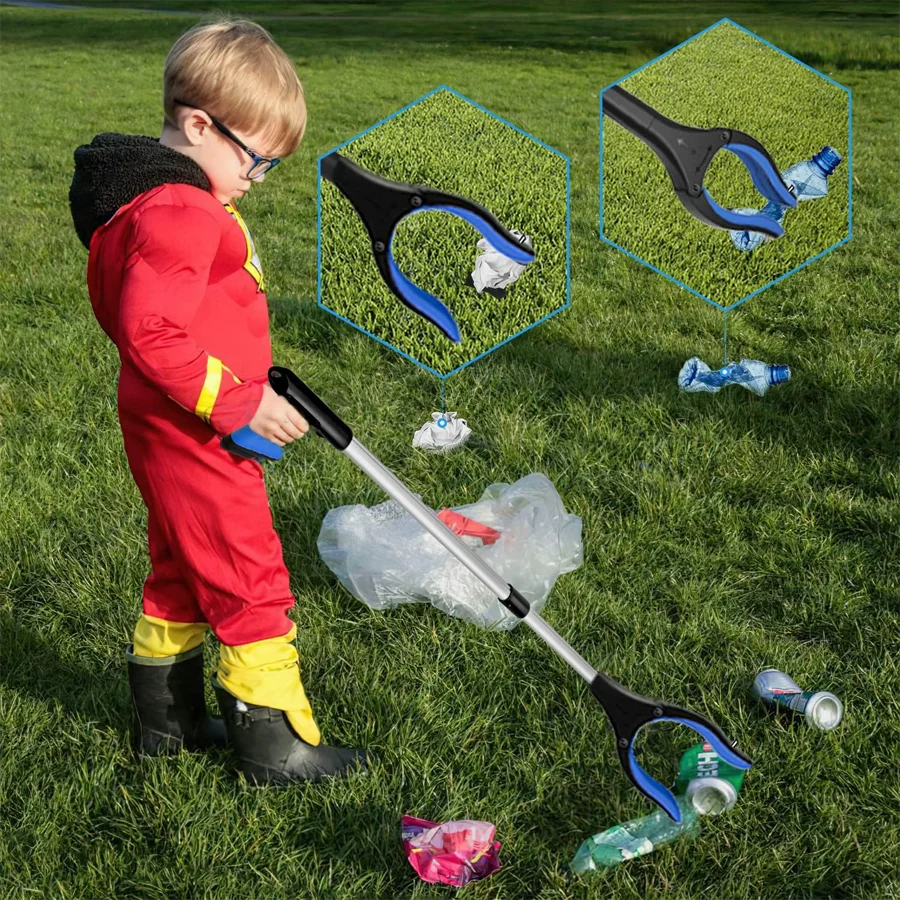 360° Rotatable Trash Picker Foldable Litter Grabber Stick Long Reach Extension Arm Portable Pick Up Tool Outdoor Garden Cleaning