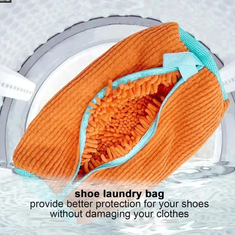 Fluffy Fiber 360 ° Surround Cleaning Shoe Washing Bag - Reusable Durable Machine-Washable Laundry Bag with Zipper Closure(1Pc)