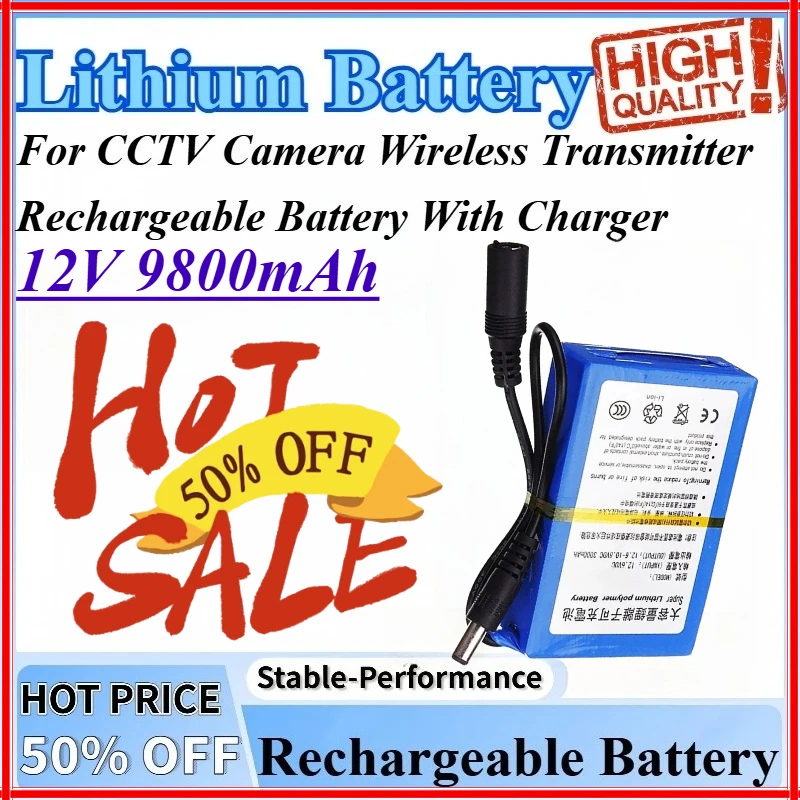 

12V 9800mAh Lithium Polymer DC Super Rechargeable Battery For CCTV Camera Wireless Transmitter Rechargeable Battery With Charger