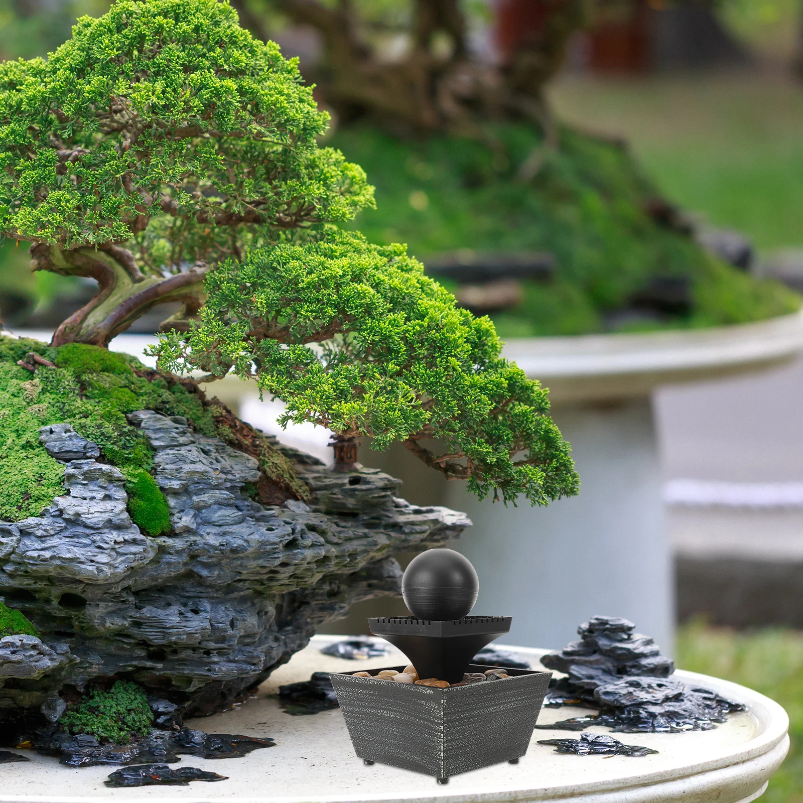 

Small Desktop Water Fountain Black Resin Handcrafted Indoor Office Decor Mini Ornaments Table Top Fountains Stylish Artistic