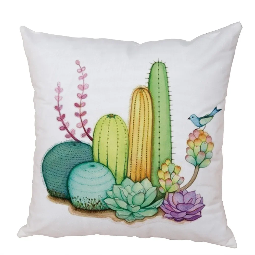 

Watercolor Cactus Pillow Case Peach Skin Decor Bonsai Plant Printed Flower Pillowcase Cushion Cover for Sofa Home 45x45cm