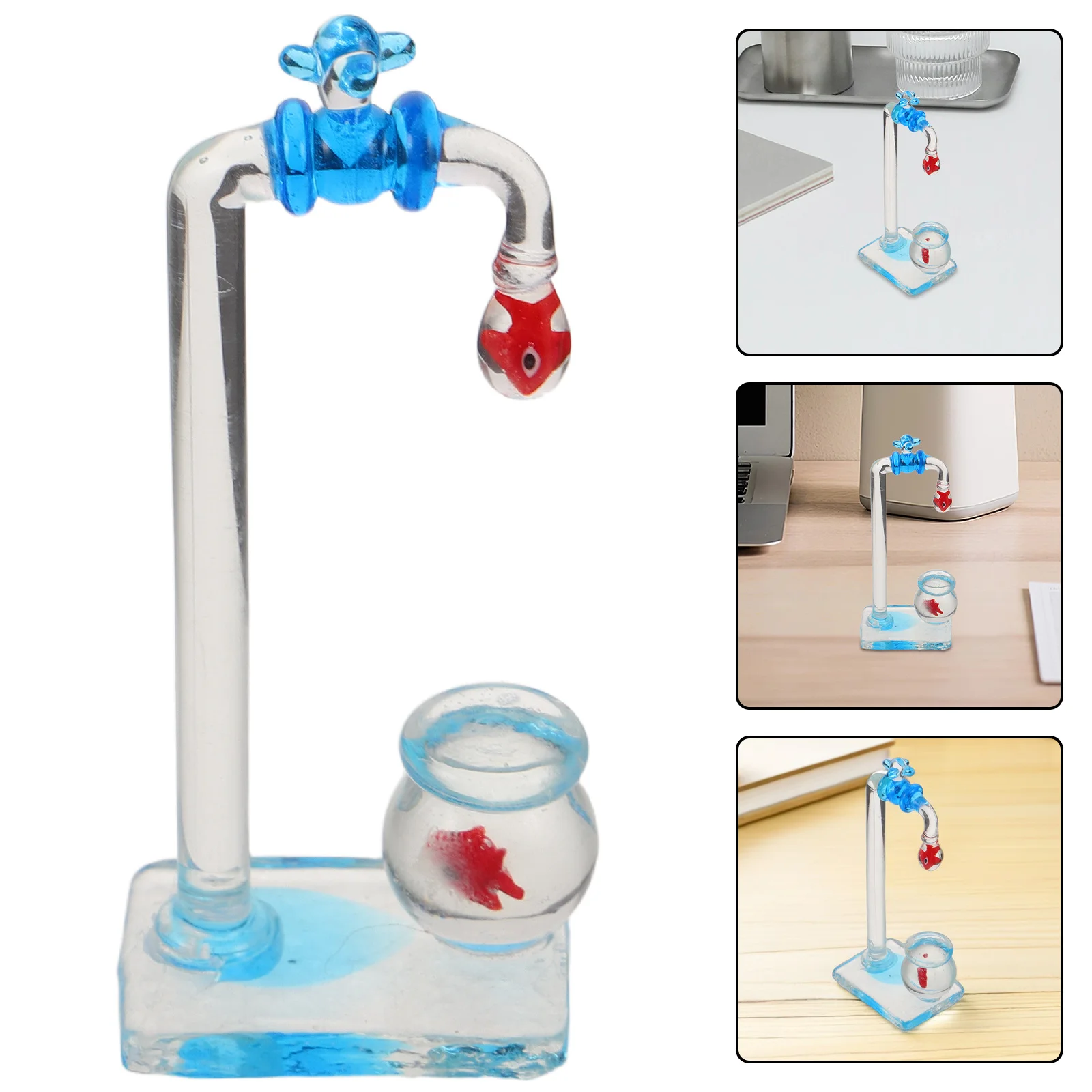 

Floating Tap Glass Fish Bowl Decor - Creative Desk Aquarium Accessory for Home Office Compact Goldfish Tank Centerpiece
