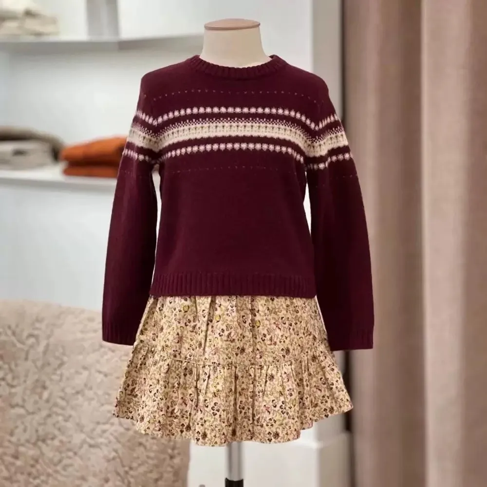 

baby girl sweaters kids clothes Girls' knitted pullover sweater Wine red French style knitted sweater