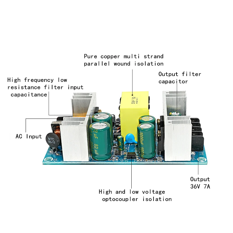 36V 7A Switching Power Supply 252W 90-260VAC board high power industrial bare board power supply module AC-DC module