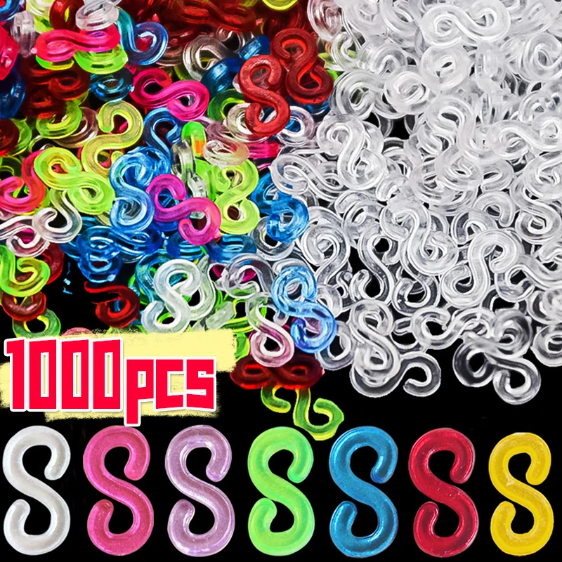 100/1000pcs S Clip Rubber Band Lock Hook for Charm Loom Gummies Elastic Bracelet Fefillb Diy Jewelry Making Supplies Accessories