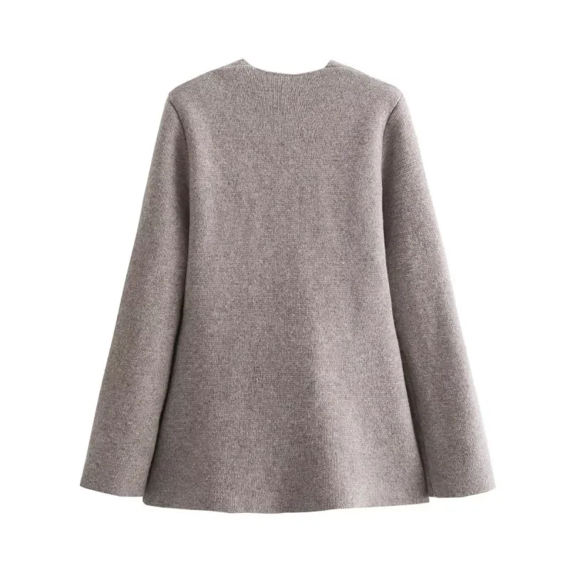 Damesmode gebreid vest met lange mouwen V-hals enkele gesp jas lente nieuwe chique vrouwelijke rechte blazers pak jas