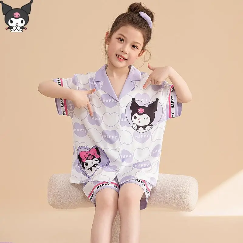 

Kuromi Kawaii аниме шорты с короткими рукавами для девочек пижамы Hello Kitty Melody мультфильм Sanrio домашняя одежда для родителей и детей мягкие милые