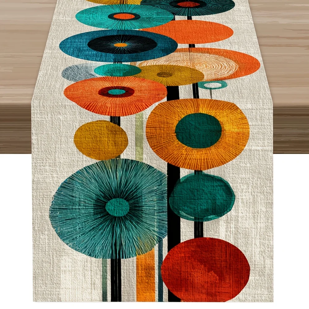 1pc, Vintage Contrasting Color Polka Dot Motif Printed Table Runner, Latest Springsummer Table Runner, Nostalgic Art Style, Prin