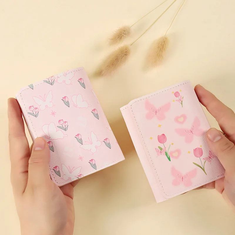 

Cute Korean Style Wallet Women Sweet Pink Color Floral Bow Purse Card Wallet for Girl Portable Travel Cash Coin Photocard 지갑