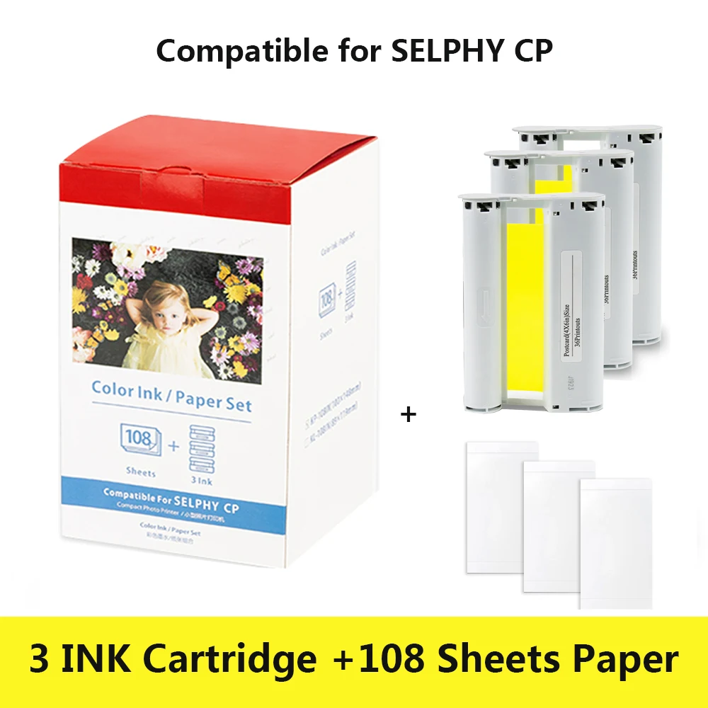 KP108IN 3 Kartrid Tinta Kompatibel untuk Canon Selphy CP Kertas Foto 4 "X6" Selphy CP1300 CP1200 CP910 CP900 CP760